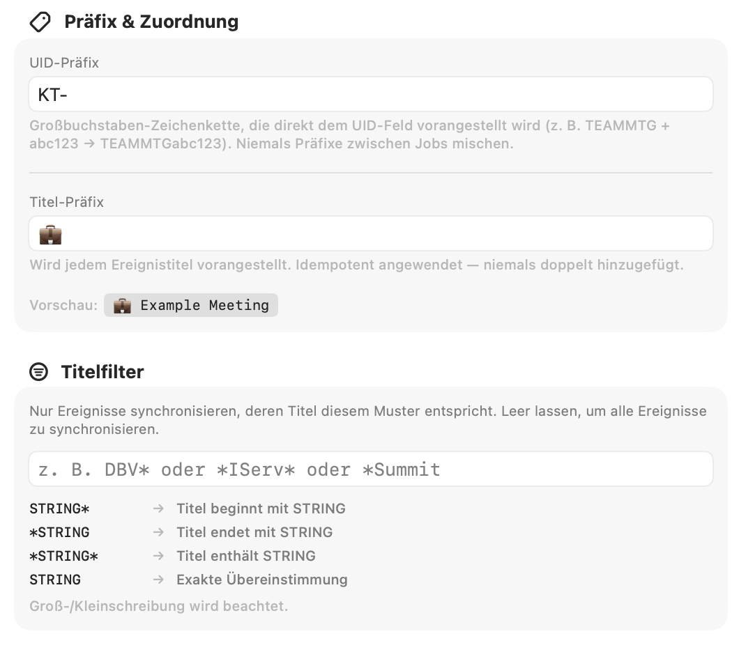 Präfix- und Titelfilter in Syncanor